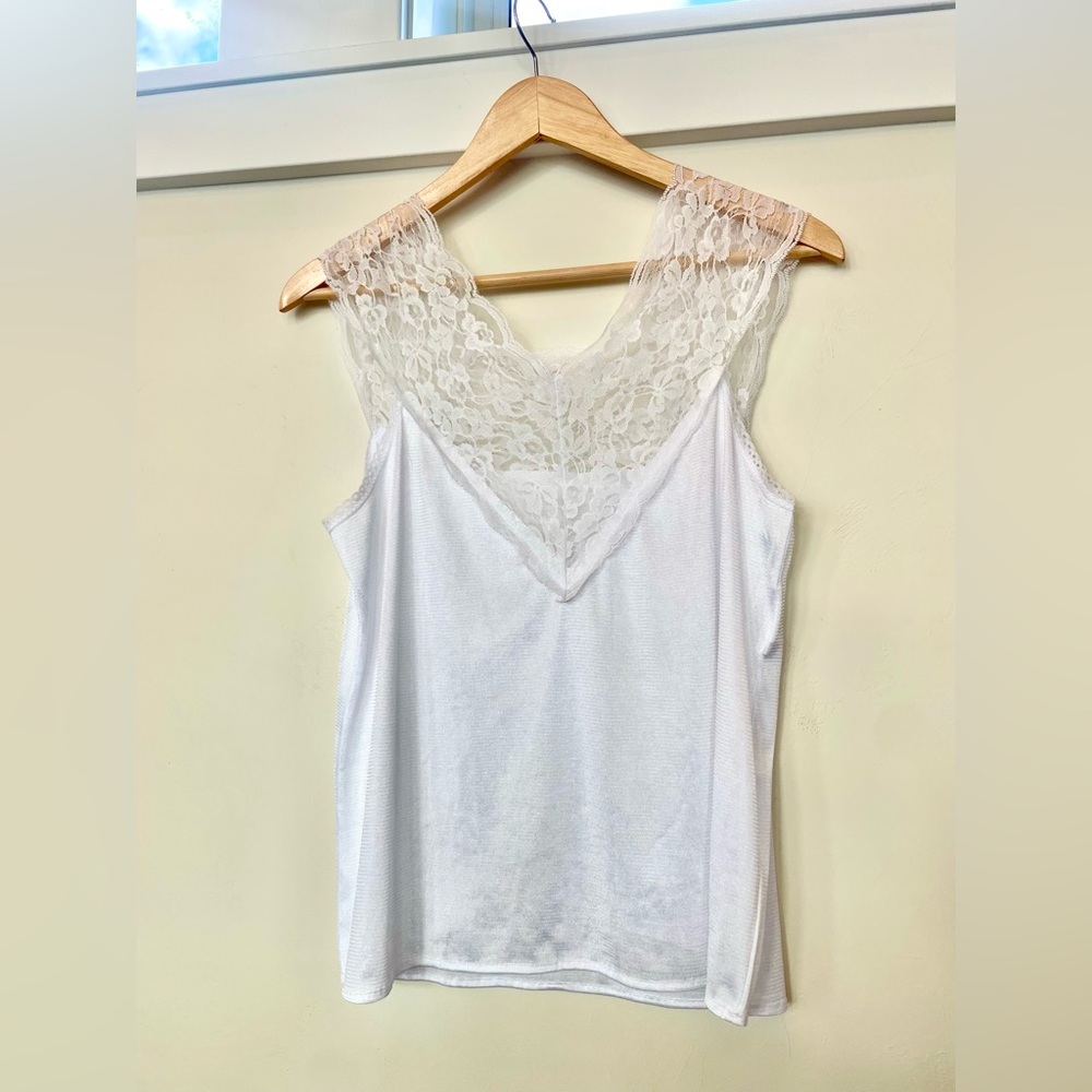 Vintage Elegant White Lace Trim Women's Lingerie Tank Top